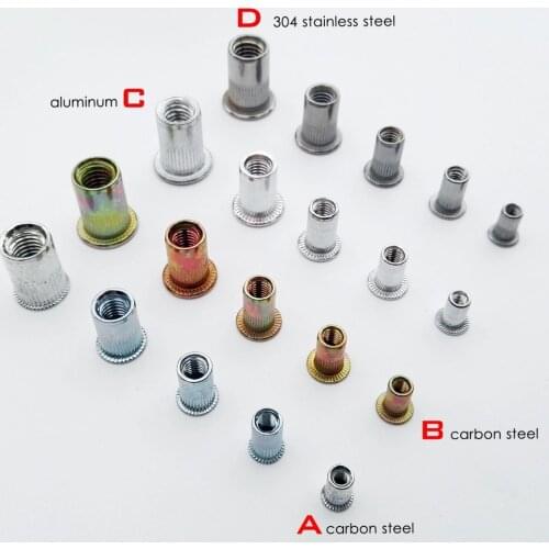 10/20pcs M3 M4 M5 M6 M8 304 Stainless Steel Carbon Steel Aluminum Flat Head Blind Rivet Nut Insert Rivnut Nutsert for Screw Bolt