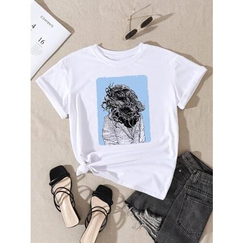 Suit Head Monster Printing Womens t-Shirt Spring Summer Hip Hop Clothes Casual Style Loose Tshirts Large Size Womens t Shirts