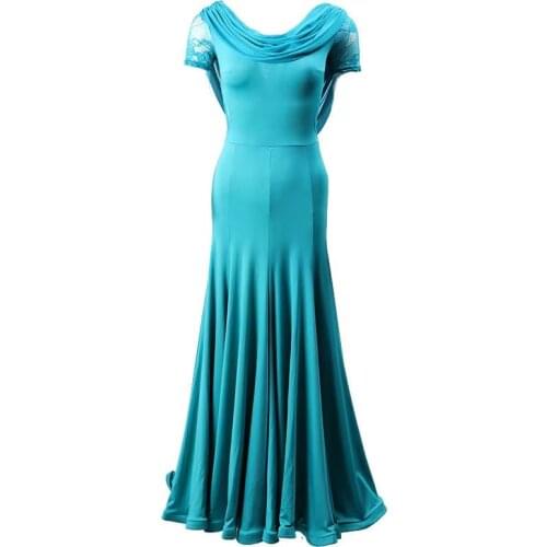 Ballroom Dancing Long Dresses Lace Short-Sleeves Floating Yarn Dress For Women Foxtrot Waltz Flamenco Modern Dancing Costumes