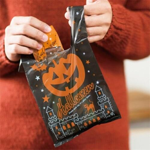 100pcs/pack Halloween HDPE Bags Shopping Bag Supermarket Plastic With Handle Biscuits Candy Packaging Convenient For Food