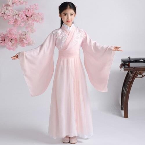 2020 Pink Hanfu Dress Girls Traditional Folk Dance Costume Fairy Classical Dance Stage Outfit Children Princess Dress DNV14188