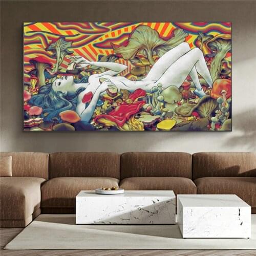 Abstract Nude Girl Lie On Trippy Mushroom Canvas Print Wall Painting Poster And Prints Art Picture Decoration For Living Room
