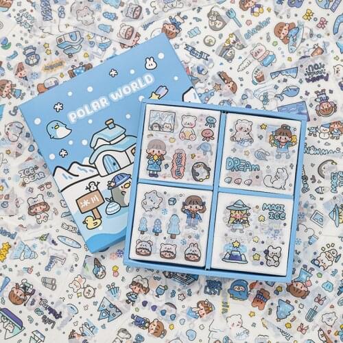 100Sheets Polar World Washi Stickers For Scrapbooking DIY Luggage Journal Cell Phone Animals Cartoon Decorative Material Paper