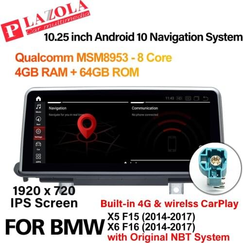 Android 10 Car Multimedia Player 10.25" For BMW X5 F15 X6 F16 2014-2017 NBT System Navigation GPS CarPlay BT Autostereo Audio