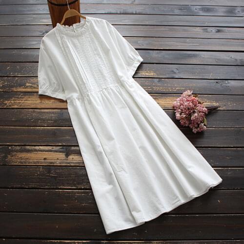 Lamtrip Ruffled Collar Pleated White Cotton Dress