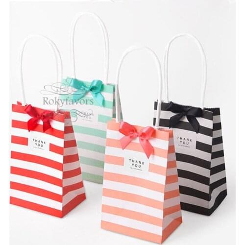 FREE SHIPPING 48PCS Cute Mini Striped Paper Shopping Bag with Handle Party Gift Hand Bag Favors Package Bag Ideas