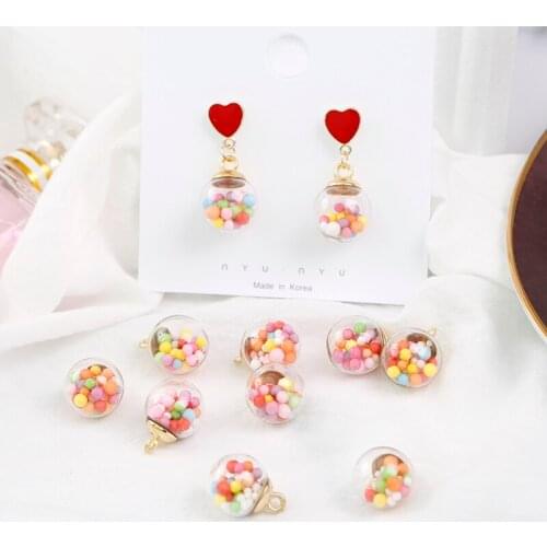 Colored glass ball pendant earrings ear clip DIY ear jewelry handmade material bag Necklace accessories chain
