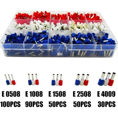 E0508 E1008 E1508 E2508 E4009 960Pcs/Box Insulated Ferrules Terminal Block Cord End Wire Connector Electrical Crimp Terminator