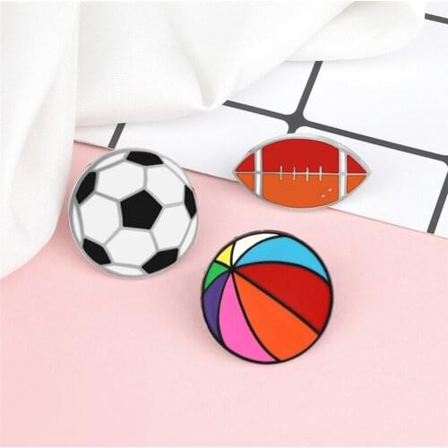 Sports Series Balls Pins Football Rugby Enamel Brooch Cartoon Creative Cute Jewelry Shirt Backpack Metal Badge Gift For Boys Men