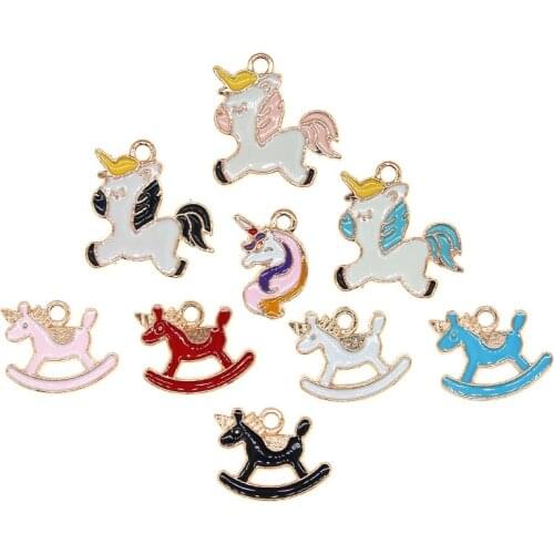 10pcs/lot Cute Horse Enamel Rocking Horse Charms Pendant For Earrings Necklace Bracelet DIY Jewelry Making Findings XL1060