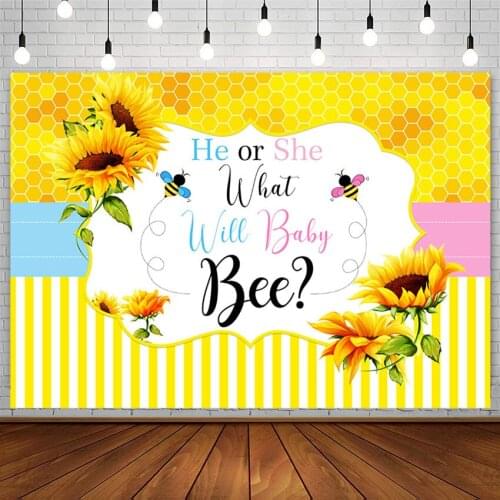 Gender Reveal Party Backdrop Boy Or Girl Bee Sunflower Baby Shower Pink Blue Photography Background Photo Studio Props Photozone