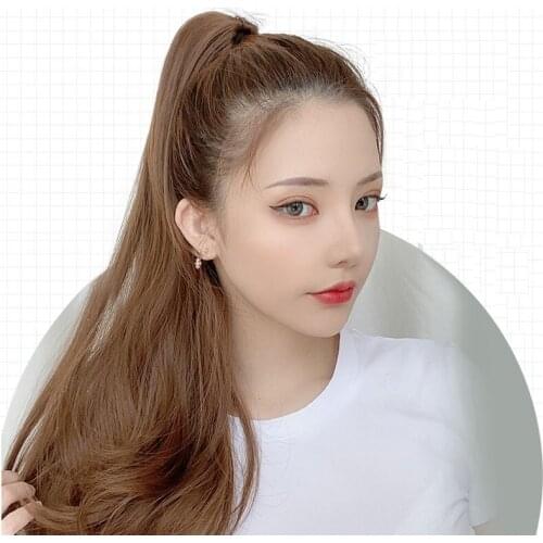 FUNDI False hair Light brown medium long curly ponytail realistic wig