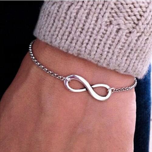 Hot New Arrivals Korean Hot Fashion Simple Metal 8 Infinity Charm Bracelets For Women & Men Jewelry Summer Style Beach