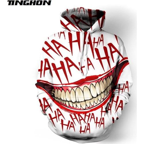 HAHA Joker Funny Hoodie Halloween Crazy Smile Pullover Sweatshirt Fashion Stree Coats Unisex Sportwear Plus Size XS 6XL 7XL