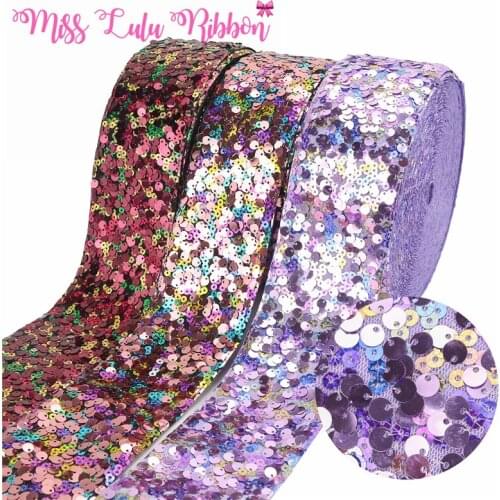 3 Inch 75mm 25 Yards Multicolor Sequin Ribbon DIY Holiday Large Cheer Hair Bow Material Handmade Decorative Accessories