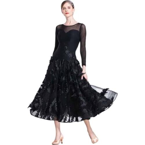 M-1854 New ballroom dancing practice dress tailor-made modern training dress with three-dimensional embroidered fabric skirt
