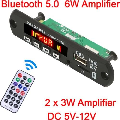Hands-free MP3 Player Module Bluetooth 5.0 Decoder Board 5V 12V 6W amplifier Car FM Radio Module Support FM TF USB AUX Recorders