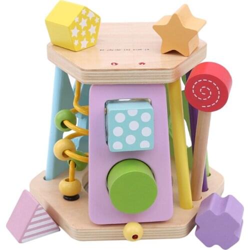 Children Learning Educational Toys Six-sided Shape Cognitive Drums Wooden Block Multifunction Wooden Building Blocks