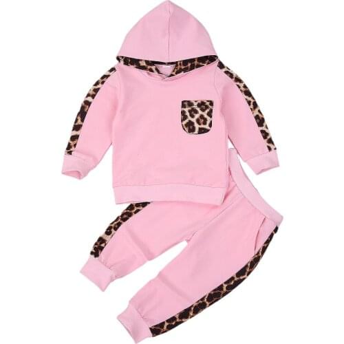 Toddler Baby Girl Fall Winter Leopard Clothes Pullover Hoodie Sweatshirt Pocket Tops Striped Pants 2Pcs Outfit Set