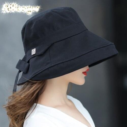 Panama 2021 Summer Black Bow Bucket Hat Women Fashion Korea Bob Cotton gorro pescador mujer Sun Hat Fishing Cap Chapeu Pescador