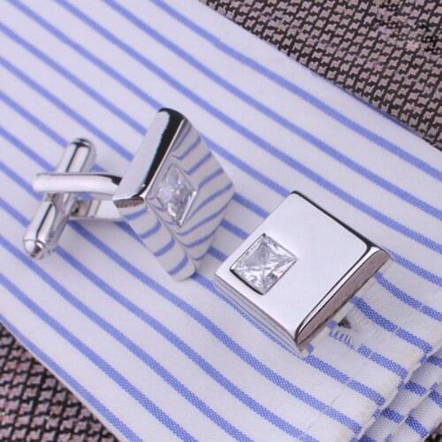 Luxury Pink Crystal White Rhinestones Squares Cufflinks For Mens Shirt Jewelry Trendy Geometric Twins Cufflinks Buttons Gifts