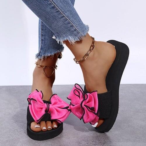 Platform Sandals Wedges Slipper For Women Ladies New Summer Bow Slippers Female Casual Outdoor Flat Soft Comfortable Slides