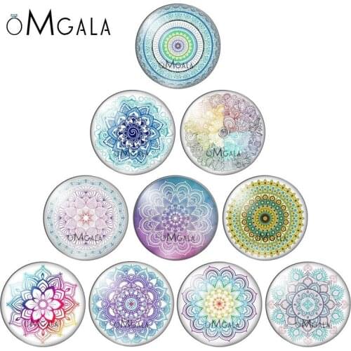 Reidgaller mix sacred mandala photo glass cabochon 8mm 10mm 12mm 14mm 16mm 18mm 20mm 25mm 30mm diy earrings pendant accessories