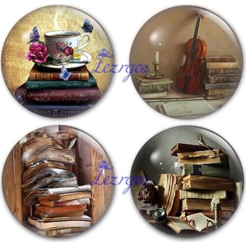 I love to read glass cabochon, books glasses coffee tea watch Round photo glass cabochon demo flat back Making findings