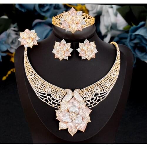 TIRIM Fashion Big Flower Bride Necklace Set for Women Accessories Nigeria 4pcs Jewelry Sets Wedding Engagement New Arrivals