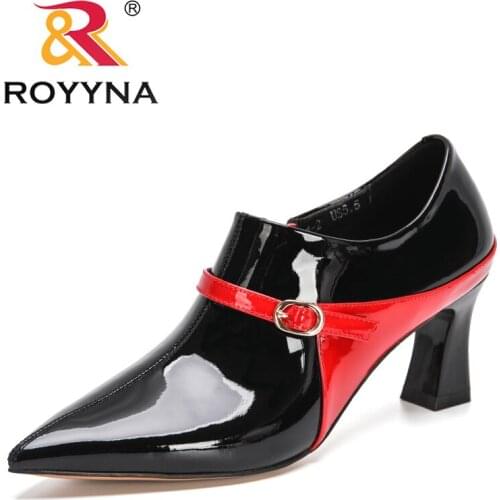 ROYYNA 2021 New Designers Patent Leather High Heels Lady Pointe Toe Pumps Female Wedding Bridal Shoes Office Dress Shoes Women
