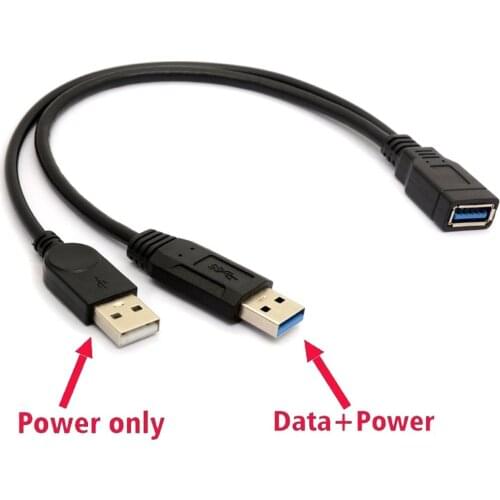 20cm USB3.0 to USB3.0/2.0 USB3.0 Female to Dual USB Male Extra Power Data Y Extension Cable