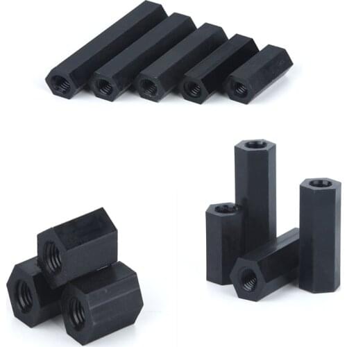 50PCS M2 M2.5 M3 M4 Black Spacing Screws Hex Nylon Standoff Spacer Column Flat Head Double Pass Nylon Plastic NL24