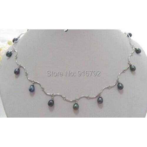 YH@CS >>charming natural black drip Pearls necklace