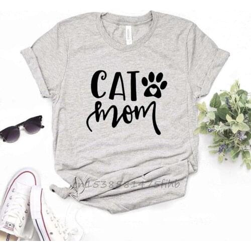 Cat Mom Paw Print Women Tshirts No Fade Premium Casual Funny T Shirt For Lady Girl Woman T-Shirts Graphic Top Tee Customize