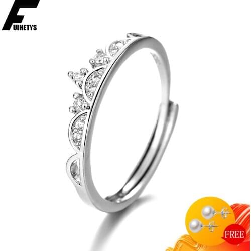 Trendy Women Ring 925 Silver Jewelry Crown Shape Zircon Gemstone Open Finger Rings for Wedding Engagement Party Gift Accessories