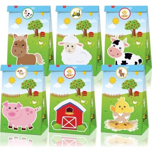 1set Farm Party Paper candy bag 12 pcs and stickers 18 pieces Candy Bag for Farm Party gift Bag Holiday Birthday Candy Bag