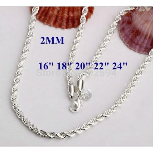 16-24INCHES Free shipping Beautiful fashion Elegant silver color women men 2MM chain cute Rope Necklace Can for pendant ,N226