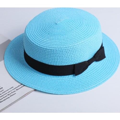 2021 Hot Sell Spring Summer Beach Sand Parent-Child Sun Fedora Straw Hat Women Flat Top Straw Fedora Hat Sunshade Caps