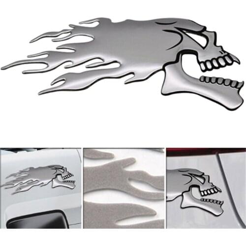 3D Silver Chrome Ghost Skull Head Auto Motorcycle Car Sticker Car Styling Decoration Decals 2Pcs/Pair