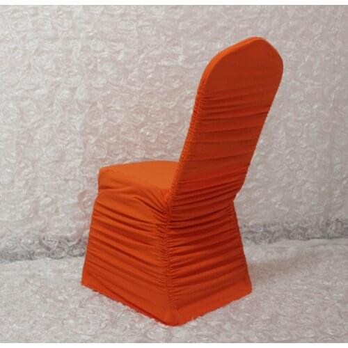 50pcs Ruffled Orange Lycra Spandex Stretch Chair Covers For Wedding Banquet Hotel Party Decoration