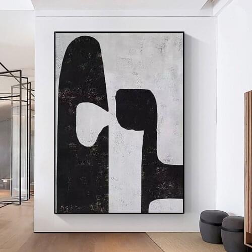 Handmade abstract painting on canvas black and white painting modern art hotel decoration painting wall art American home decora