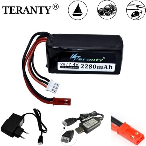 7.4 V 2280mAh LiPo battery + charger for A949 A959-B A969-B A979-B K929-B remote Control car Boat Tank 2s battery for Wltoys car