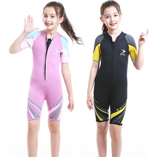 New One Piece 2.5MM Kids Girl Short Sleeve Diving Shorty Wetsuit Swim Surfing Suit Keep Warm UV Protection Swimwear