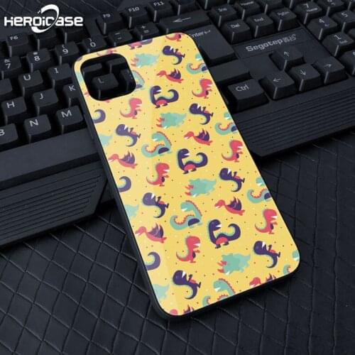 For iPhone 11 Pro case Cute dinosaur Lovely lady girl Tempered Glass Hard Cover Black X Xs Max XR 10 8 7 6 6s Plus 5 5S SE 2020