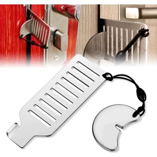 Stainless Steel Punch-free Door Locks Anti-theft Door Stop Portable Stopper Door Lock for Travel Hotel Motel Dormitory