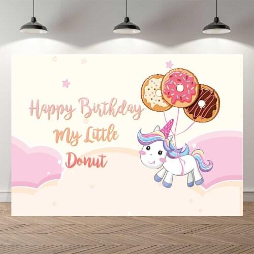 NeoBack Pink Unicorn Little Donut Stars Cloud Children Kids Birthday Photocall Banner Backgrounds