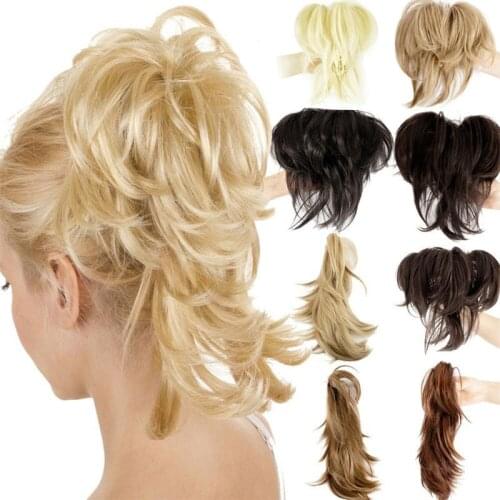 Messy Bun Clip on With Claw Attachment Adjustable Messy Style Ponytail Hair Extension Synthetic Hairpiece with Jaw Claw