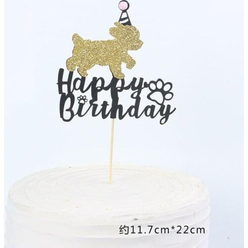 INS New Cute Shiny Dog Cake Topper Creative Happy Birthday Cake Topper For Dogs Birthday Pets Party Cake Decorations
