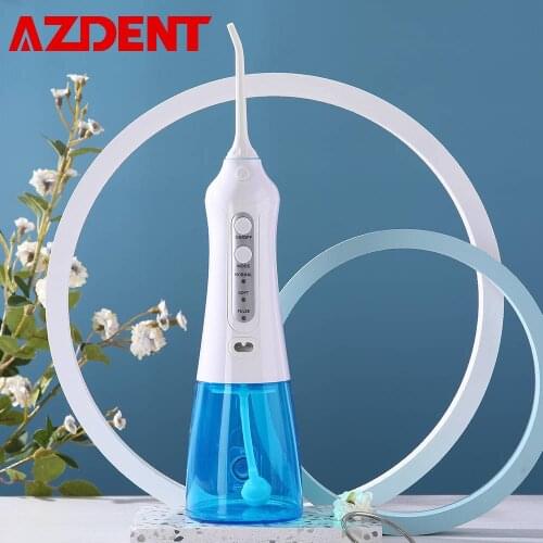 AZDENT Portable Oral Irrigator 300ml Teeth Clean Water Flosser 3 Modes USB Charging Replacement Nozzles for Oral Care