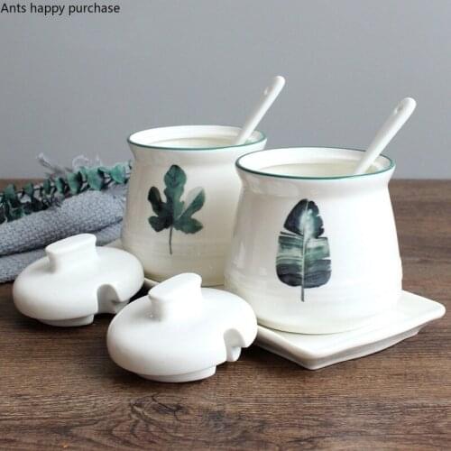 Ceramic Seasoning Jar Kitchen Supplies Household Seasoning Box Suit Combination Plant Seasoning Bottle Kitchen Storage Tank